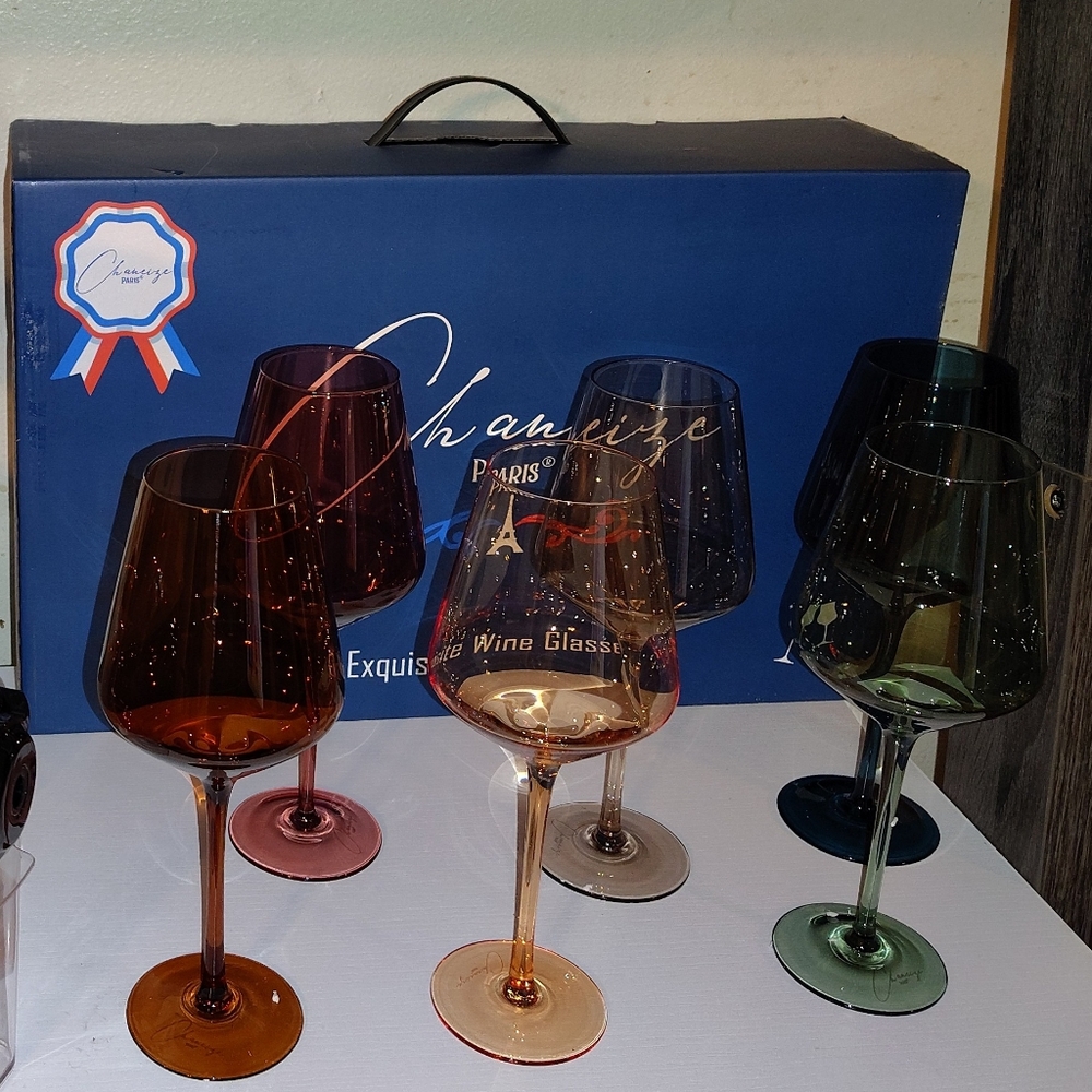 Multi Colored Crystal Wine Glasses Set of 6 (New) with box
